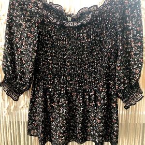 Max studio floral print smocked peasant blouse